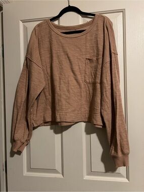 aerie Long-Sleeve Pocket Top in Light Brown
